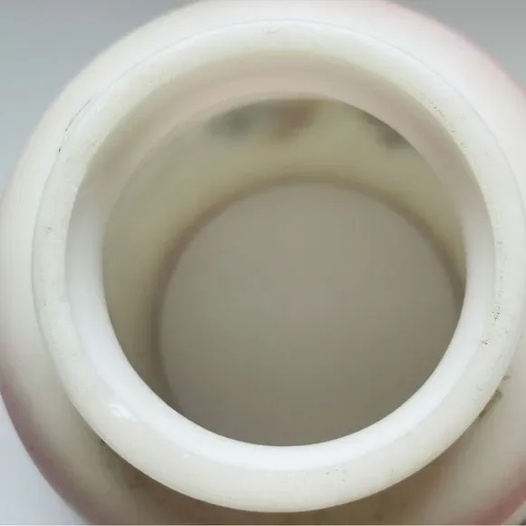 Antique White Satin Glass Opaque Hand Painted Floral Pair Lamp Shades - Picture 5 of 7